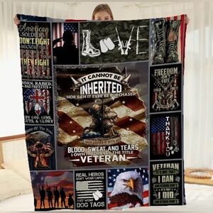 “Veteran, American Soldier” Patriotic Themed Blanket- New
